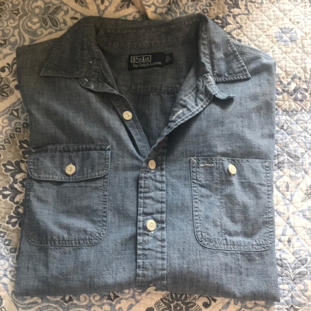 Men’s long sleeved chambray polo